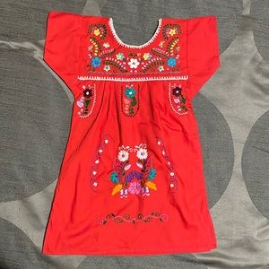 Beautiful Mexican Cultural Ethnic Embroidered Flowers Toddler Midi Dress Blouse